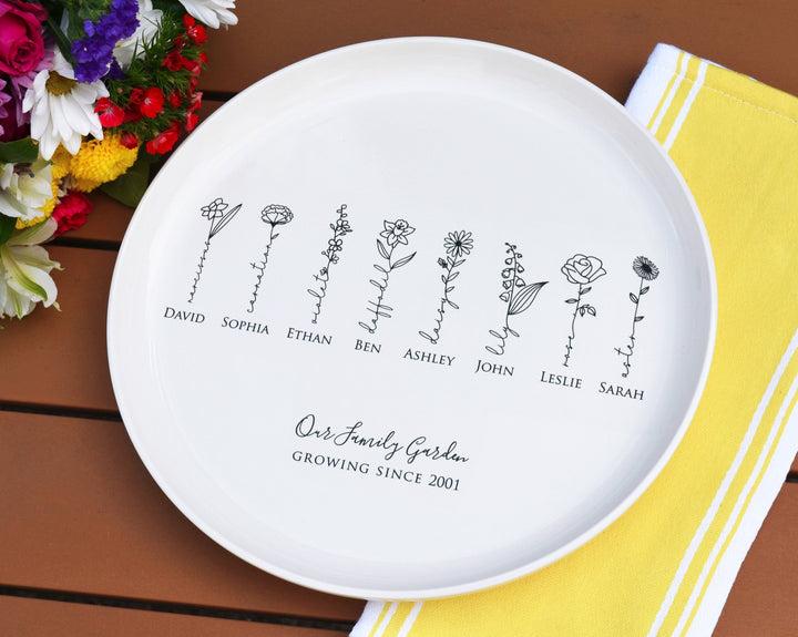 Garden of Love Flower Platter with Family Birth Flowers - Round