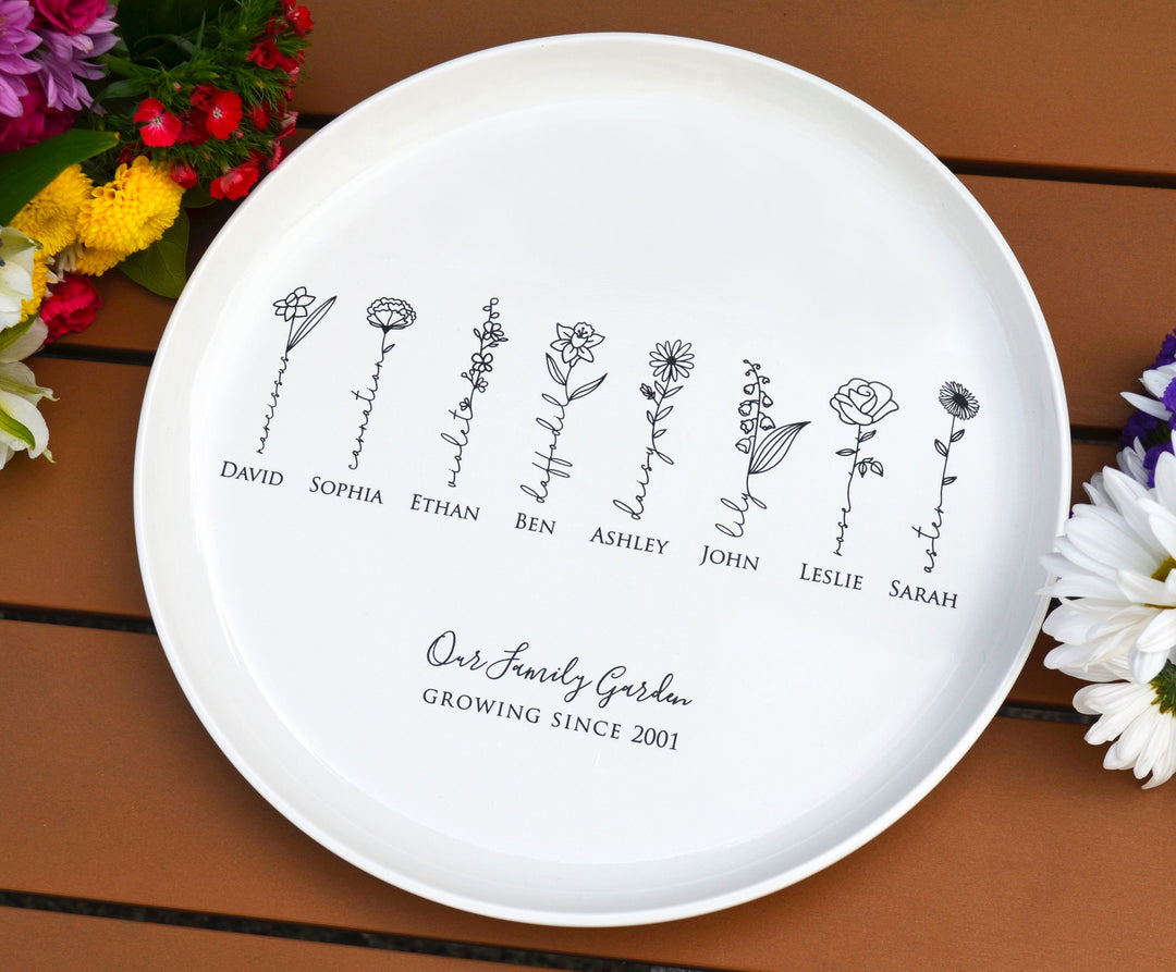 Garden of Love Flower Platter with Family Birth Flowers - Round