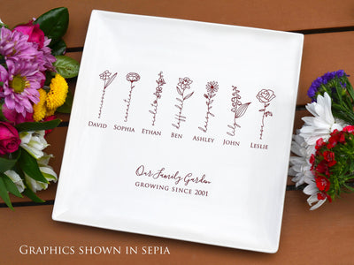 Garden of Love Flower Platter with Family Birth Flowers - Square