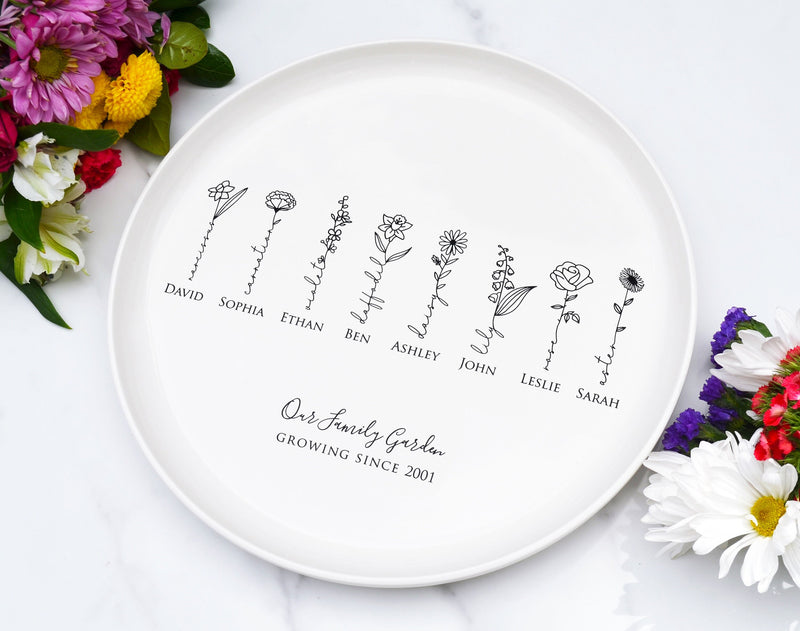 Garden of Love Flower Platter with Family Birth Flowers - Round