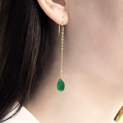 Dainty Green Onyx Drop Birthstone Earrings