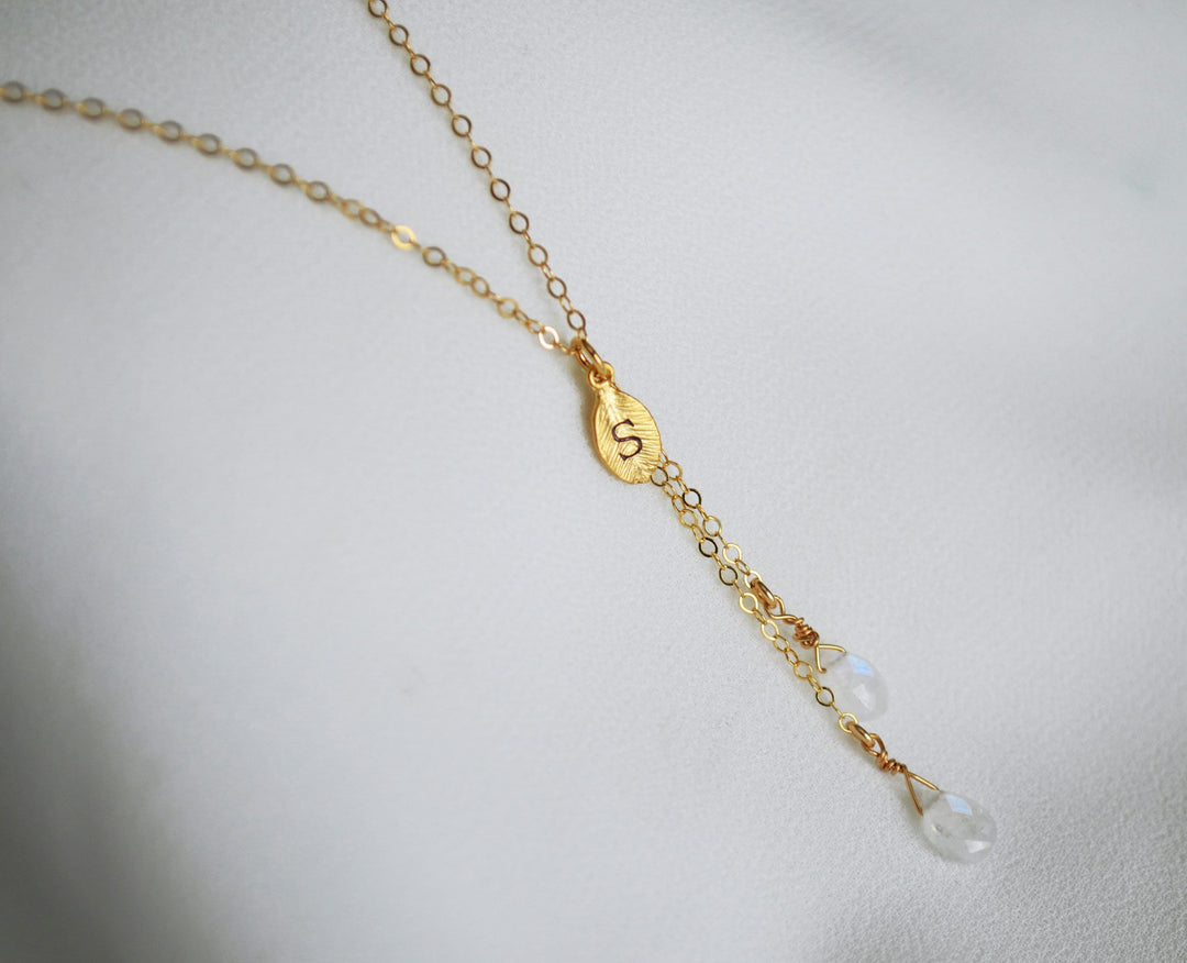 Dainty Personalized Moonstone Drop Necklace with Custom Initial