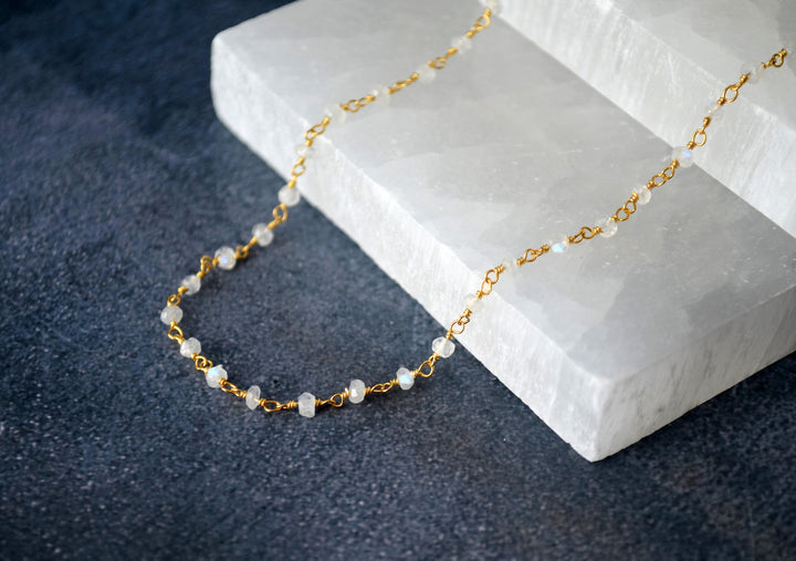 Dainty Rainbow Moonstone Beaded Choker, Necklace, or Bracelet