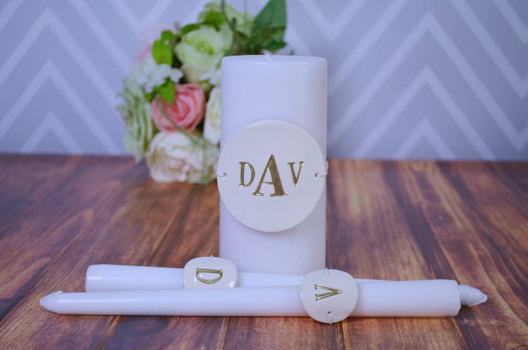 PERSONALIZED Unity Candle Ceremony Set - Painted in Gold