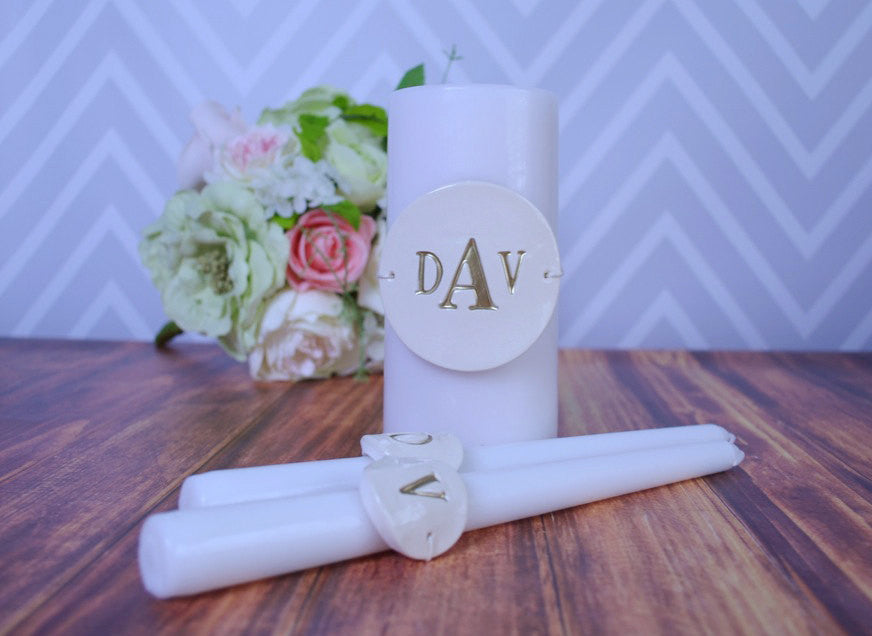 PERSONALIZED Unity Candle Ceremony Set - Painted in Gold