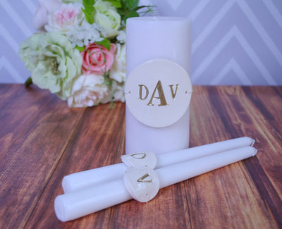 PERSONALIZED Unity Candle Ceremony Set - Painted in Gold