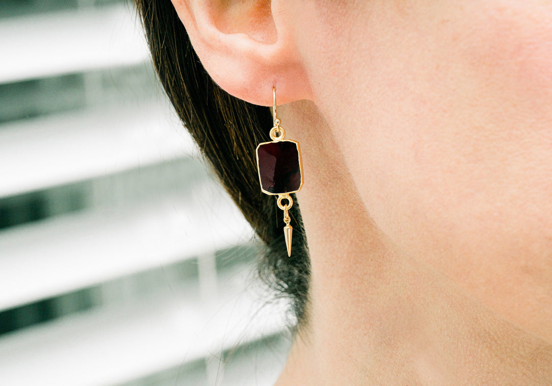 Garnet Gemstone Slice Earrings, Raw Birthstone Earrings