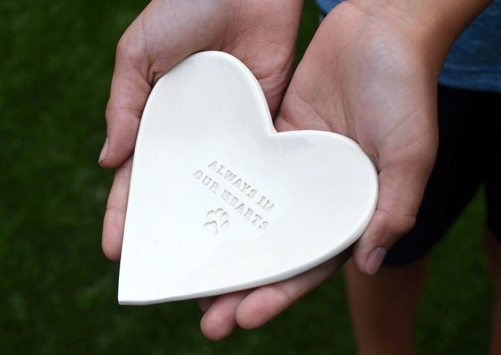 Dog Sympathy Gift - Always in our Hearts - Heart Shaped Bowl with Paw Print - READY TO SHIP