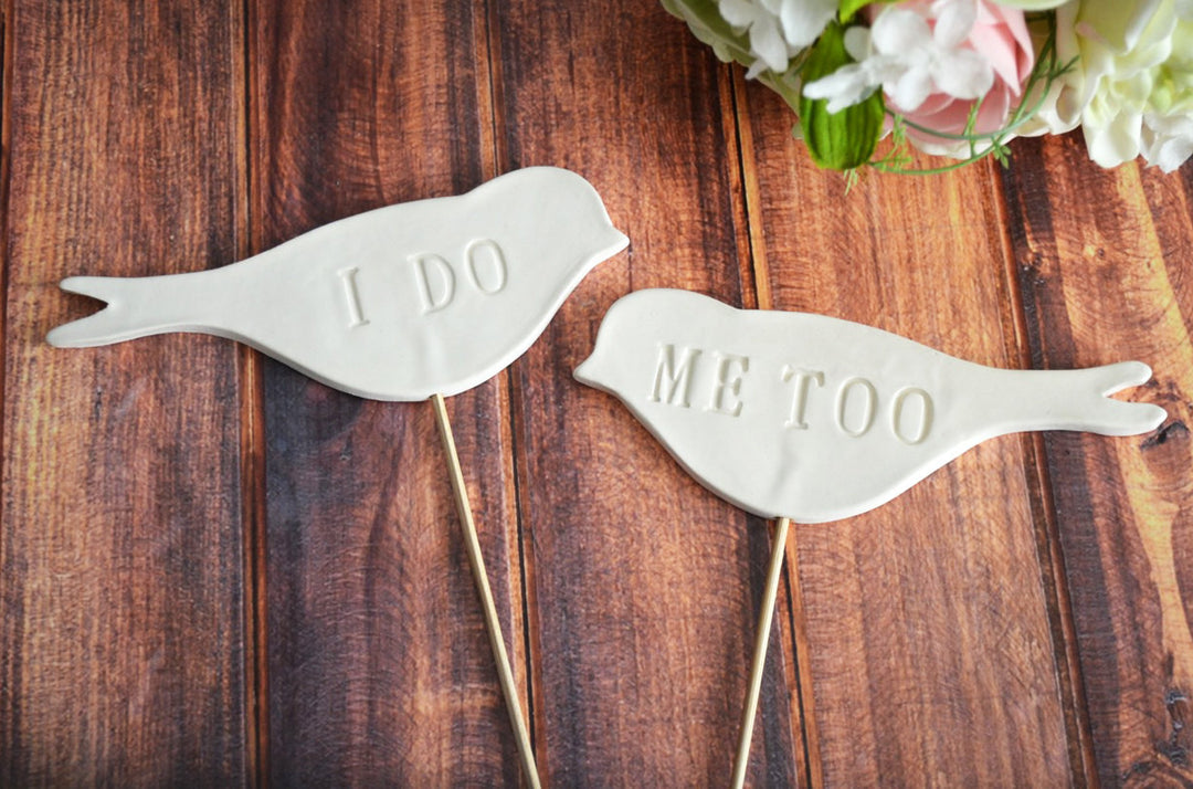 I Do Me Too - Bird Wedding Cake Toppers - READY TO SHIP - Large Size