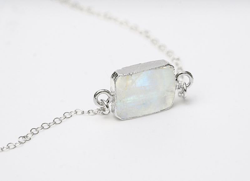 Moonstone Gemstone Slice Necklace, Raw Birthstone Necklace