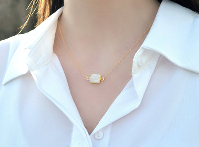 Moonstone Gemstone Slice Necklace, Raw Birthstone Necklace