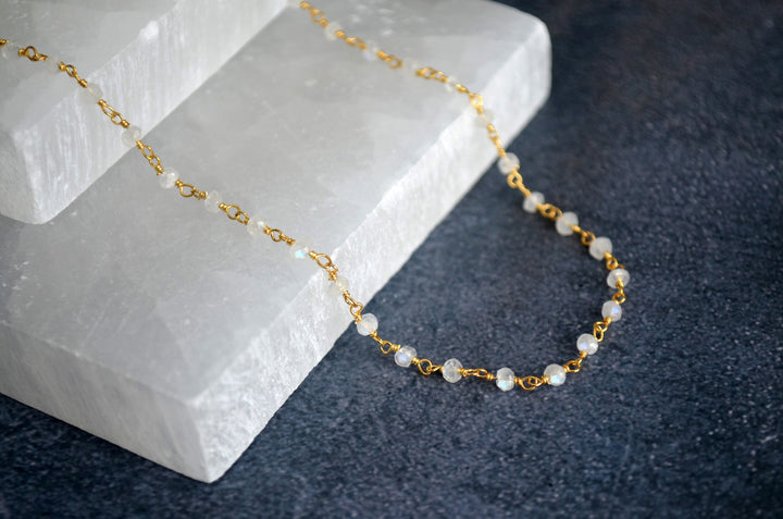 Dainty Rainbow Moonstone Beaded Choker, Necklace, or Bracelet