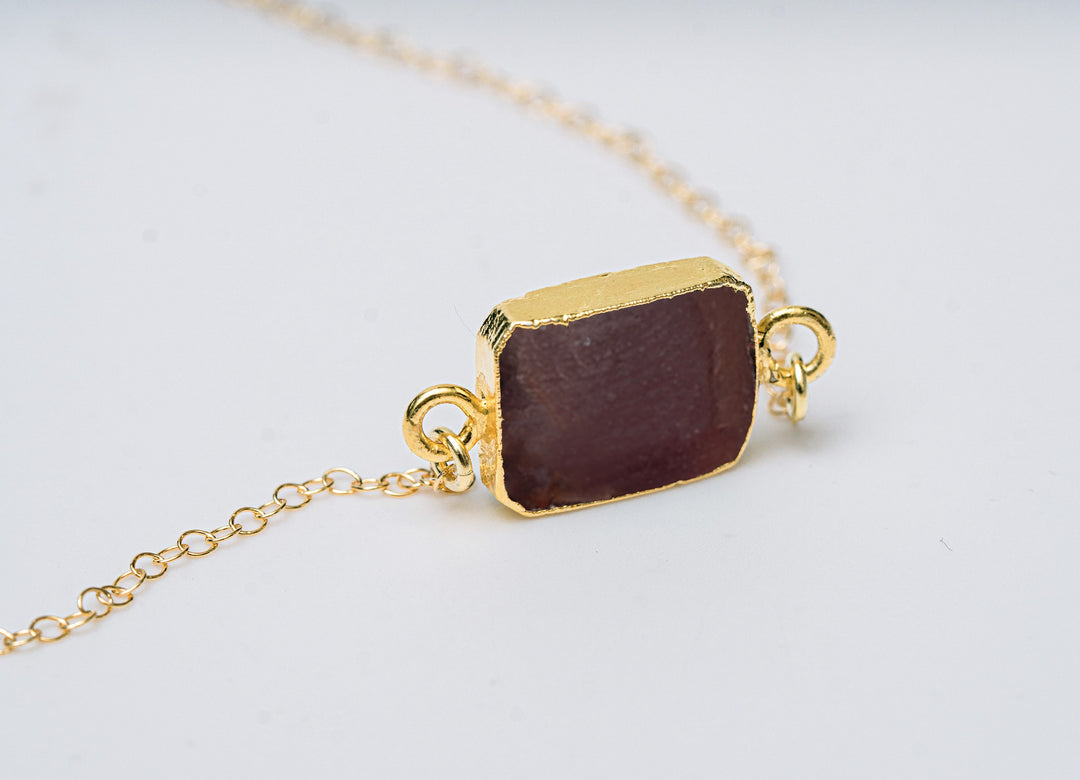 Ruby Gemstone Slice Necklace, Raw Birthstone Necklace