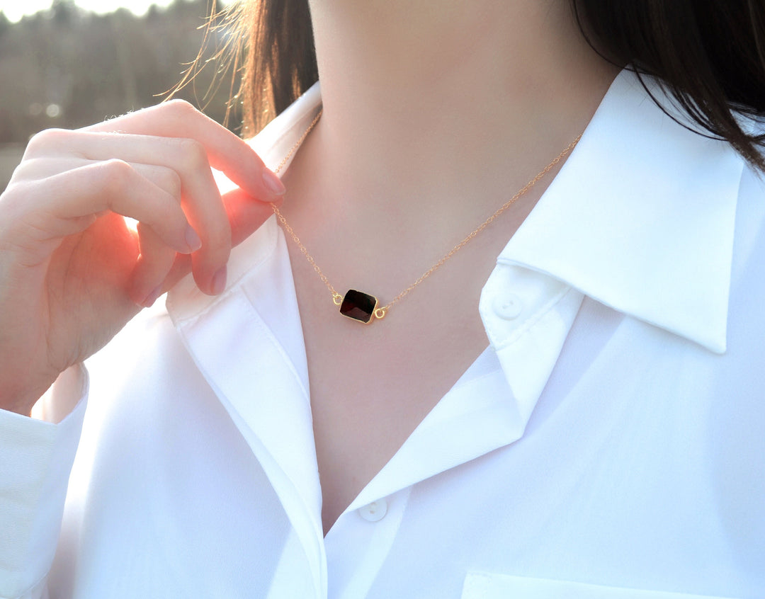 Garnet Gemstone Slice Earrings, Raw Birthstone Earrings