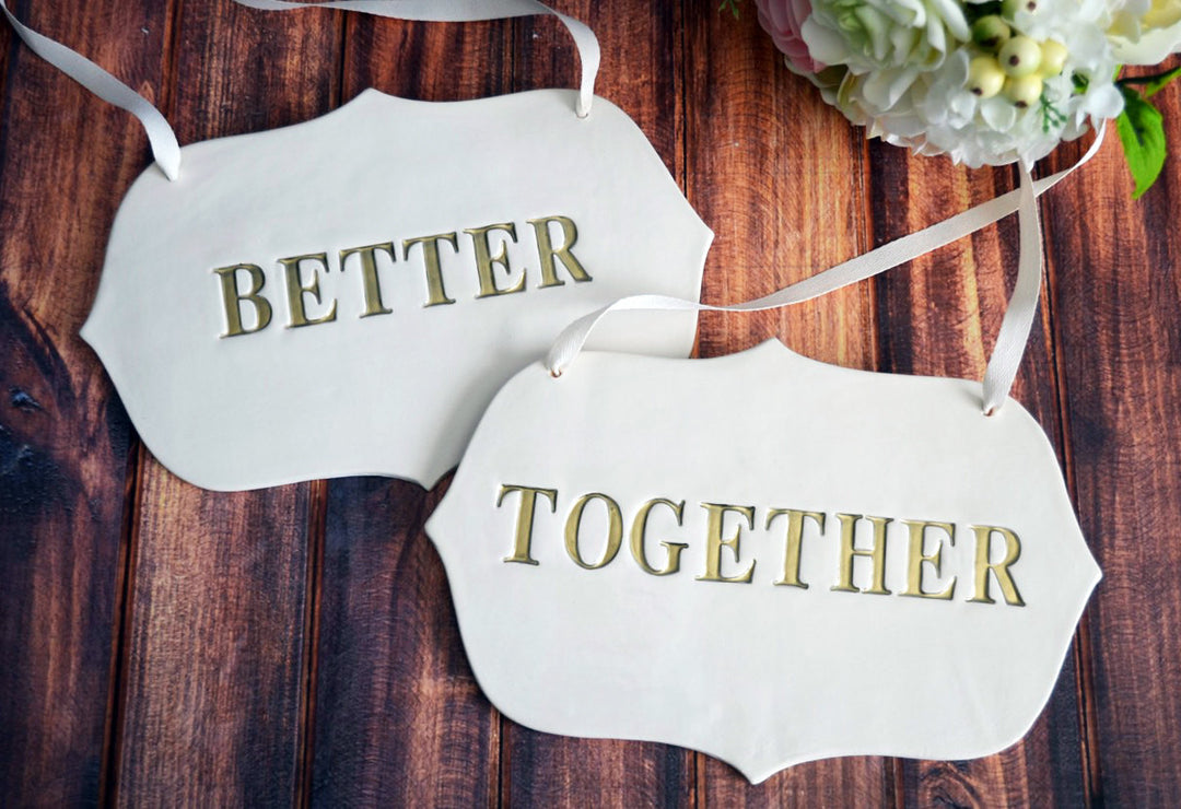 Large Gold 'Better Together' Wedding Sign Set to Hang on Chair and Use as Photo Prop