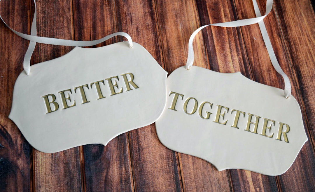 Large Gold 'Better Together' Wedding Sign Set to Hang on Chair and Use as Photo Prop