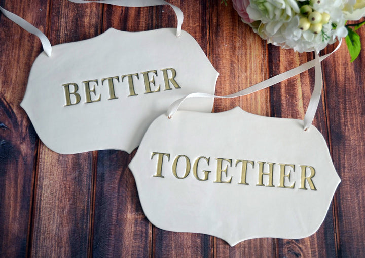 Large Gold 'Better Together' Wedding Sign Set to Hang on Chair and Use as Photo Prop