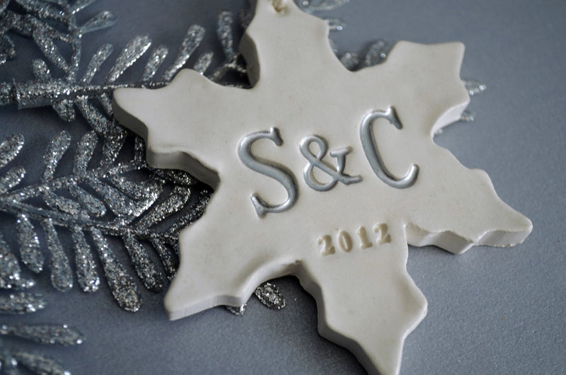 Personalized First Christmas Snowflake Ornament with Initials