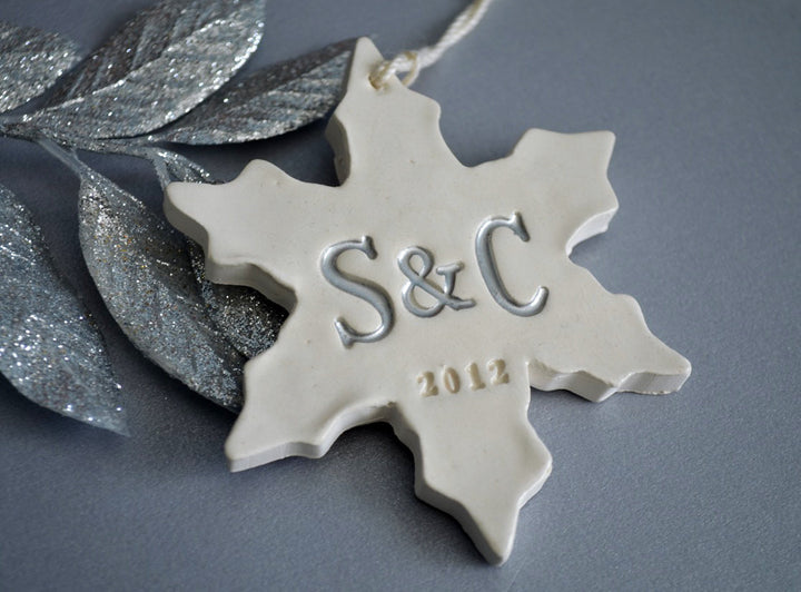 Personalized First Christmas Snowflake Ornament with Initials