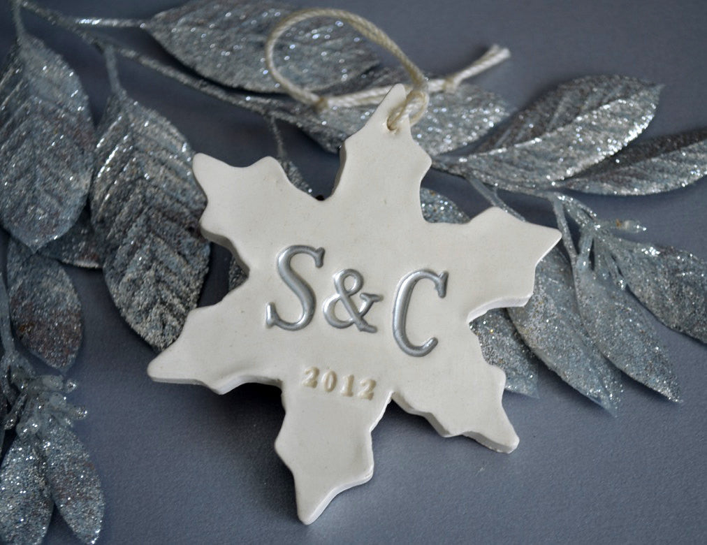 Personalized First Christmas Snowflake Ornament with Initials