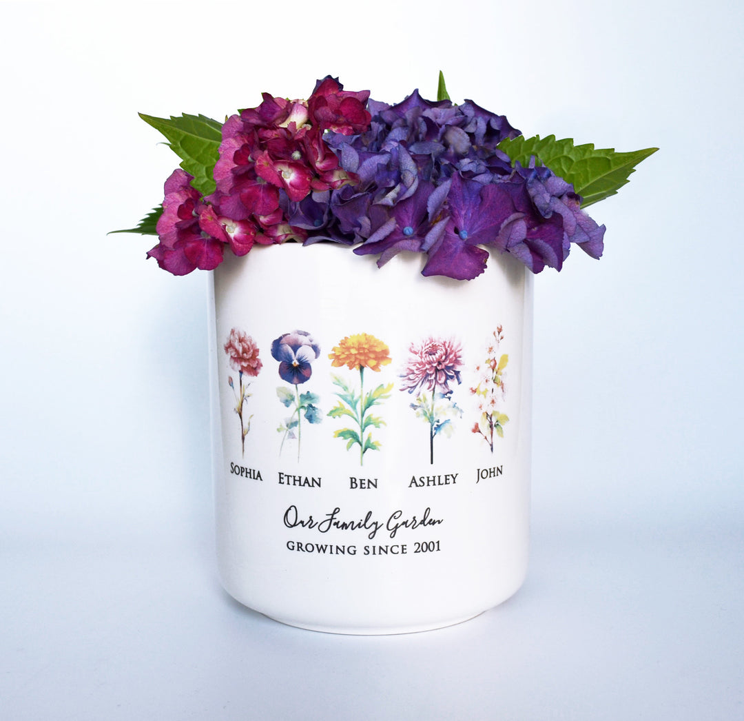 Birth Month Flower Personalized Outdoor Flower Pot, LARGE Size - Color