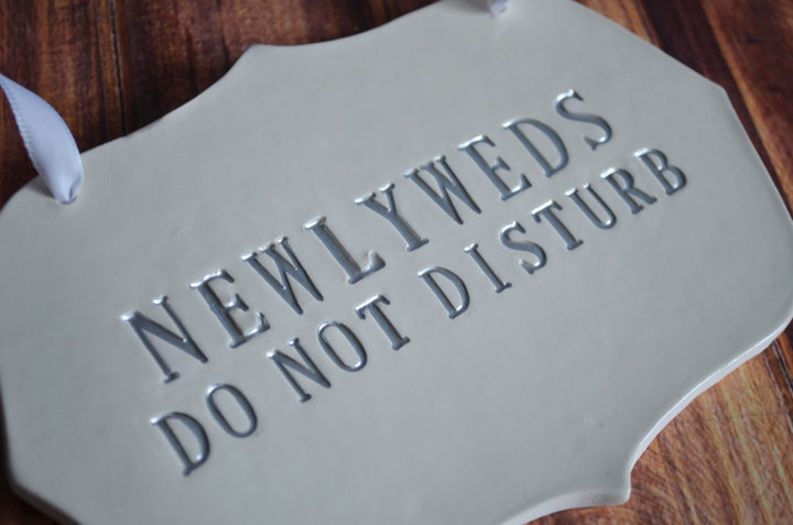 Newlyweds Do Not Disturb Wedding Sign to Hang on Door and Use as Photo Prop - Available in Gold, Silver, Black, & White