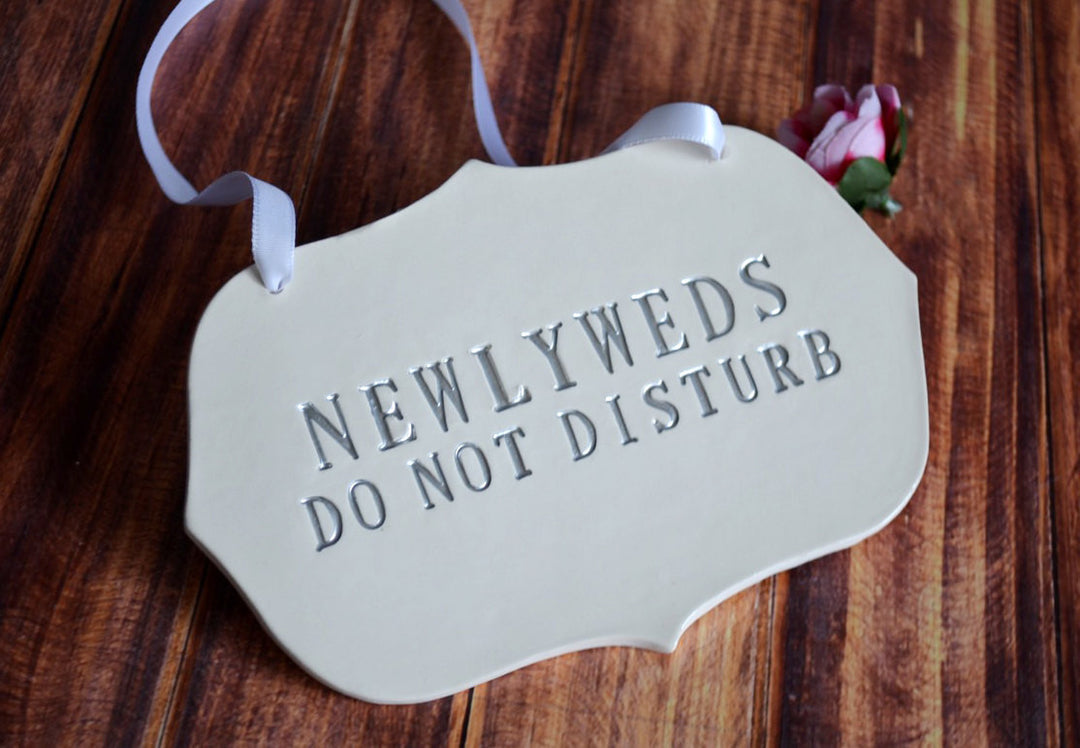 Newlyweds Do Not Disturb Wedding Sign to Hang on Door and Use as Photo Prop - Available in Gold, Silver, Black, & White