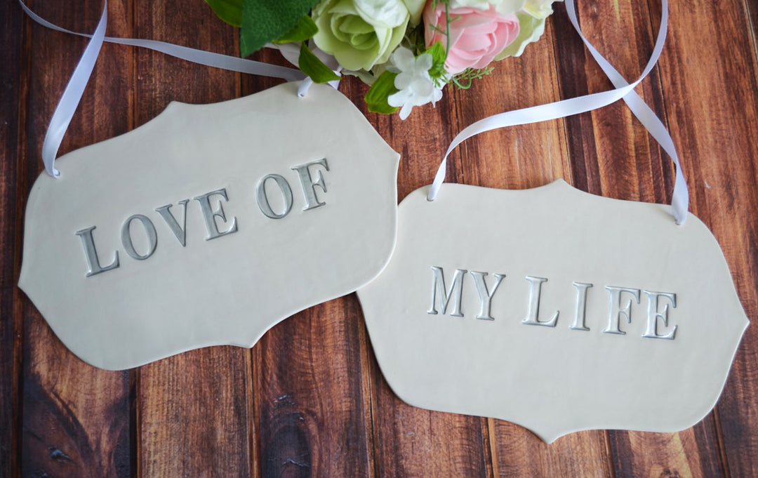 Large 'Love Of My Life' Wedding Sign Set to Hang on Chair and Use as Photo Prop