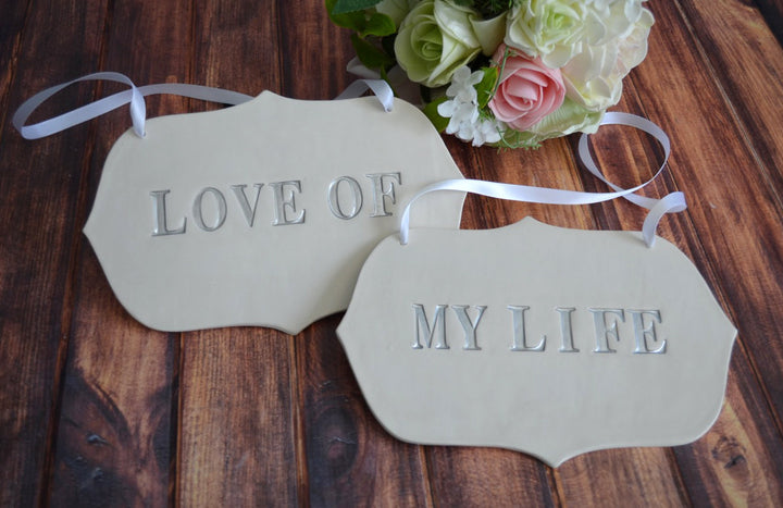 Large 'Love Of My Life' Wedding Sign Set to Hang on Chair and Use as Photo Prop