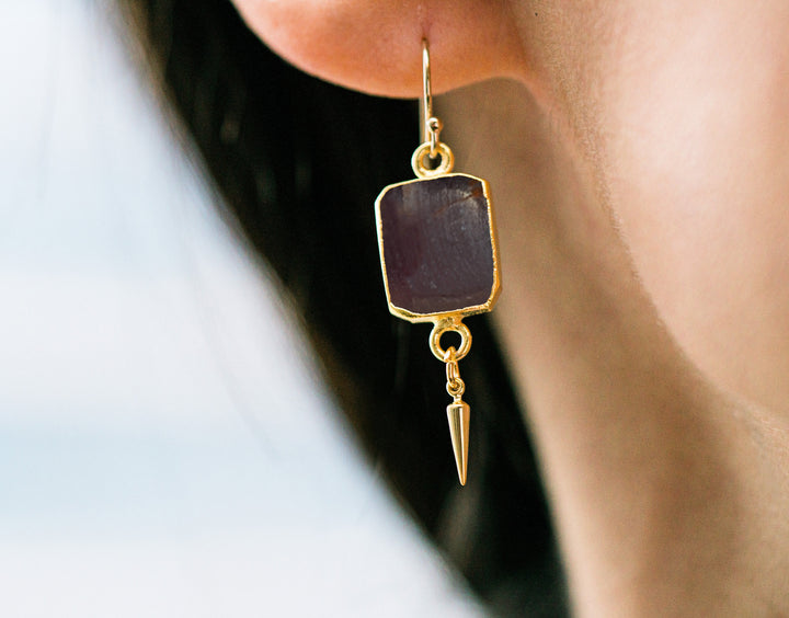 Ruby Gemstone Slice Earrings, Raw Birthstone Earrings