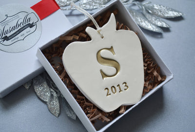 Personalized Teacher Gift - Apple Ornament With Last Name Initial