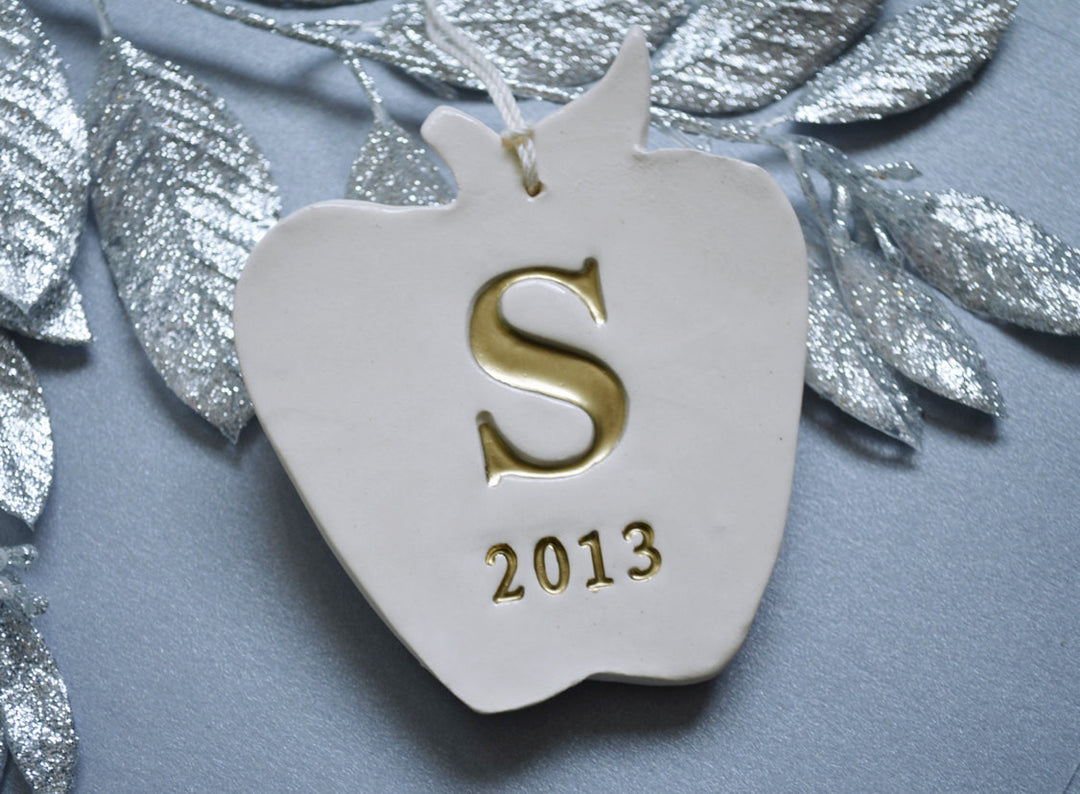 Personalized Teacher Gift - Apple Ornament With Last Name Initial