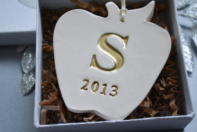 Personalized Teacher Gift - Apple Ornament With Last Name Initial