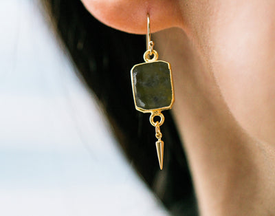 Peridot Gemstone Slice Earrings, Raw Birthstone Earrings