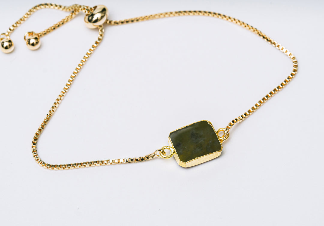 Peridot Gemstone Slice Bracelet, Raw Birthstone Bracelet