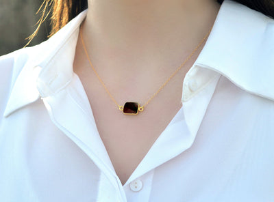 Garnet Gemstone Slice Necklace, Raw Birthstone Necklace