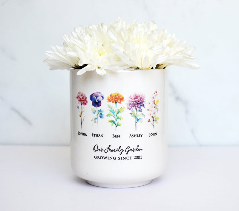 Birth Month Flower Personalized Flower Pot, Garden of Love Personalized Planter - Medium or Large - Color