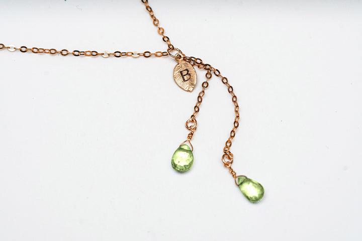 Dainty Personalized August Peridot Drop Necklace