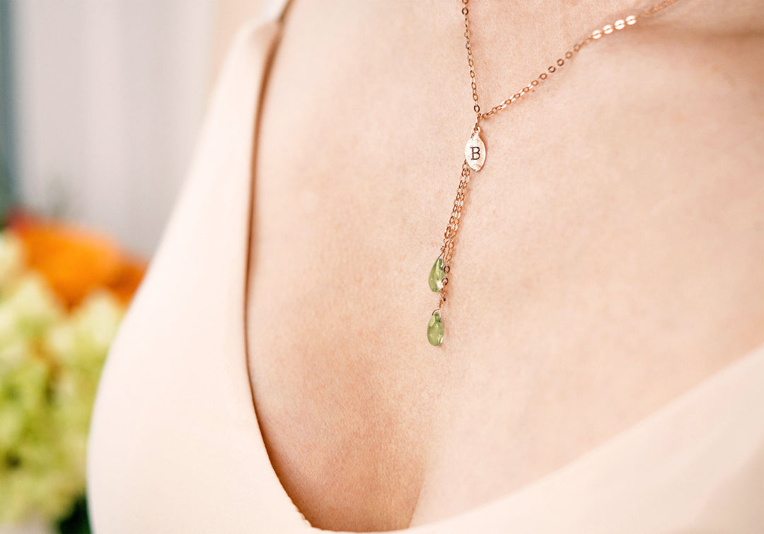 Dainty Personalized August Peridot Drop Necklace