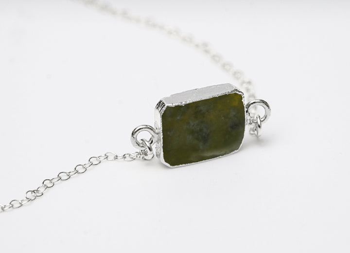 Peridot Gemstone Slice Necklace, Raw Birthstone Necklace