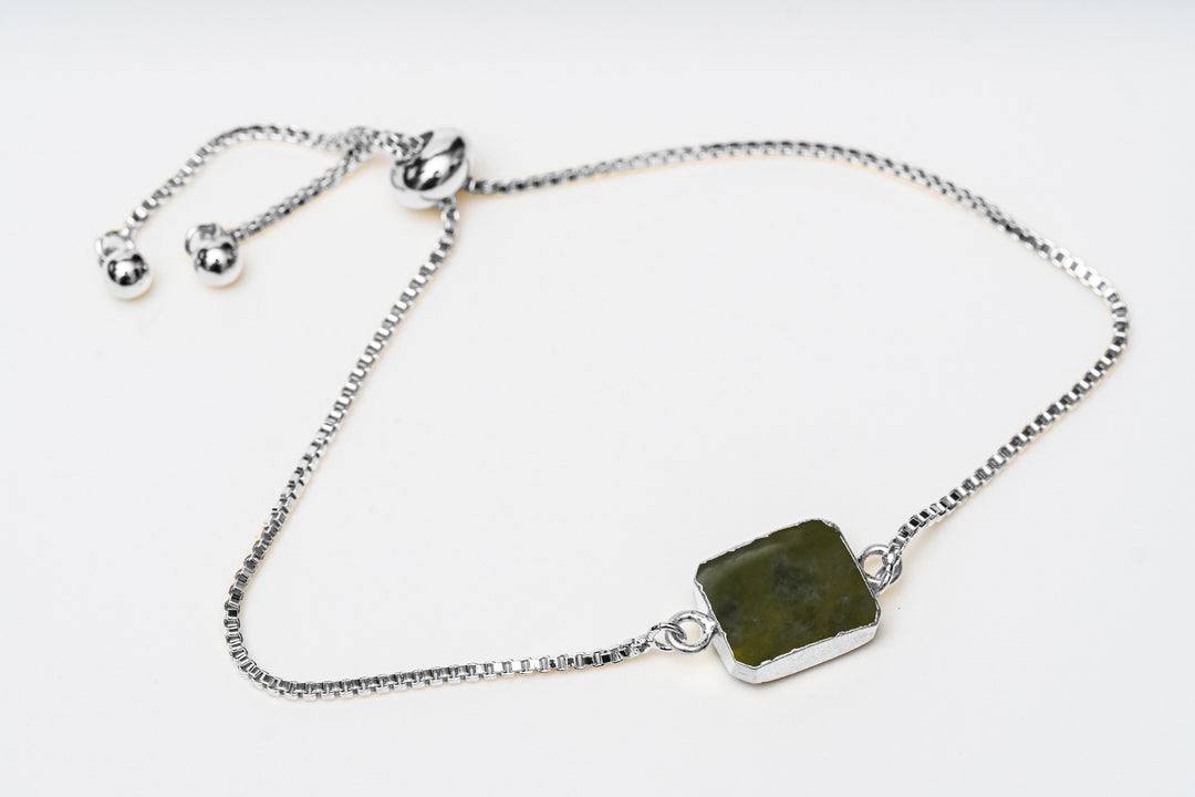 Peridot Gemstone Slice Bracelet, Raw Birthstone Bracelet