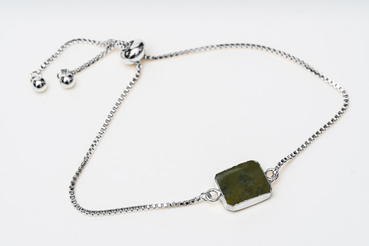 Peridot Gemstone Slice Bracelet, Raw Birthstone Bracelet