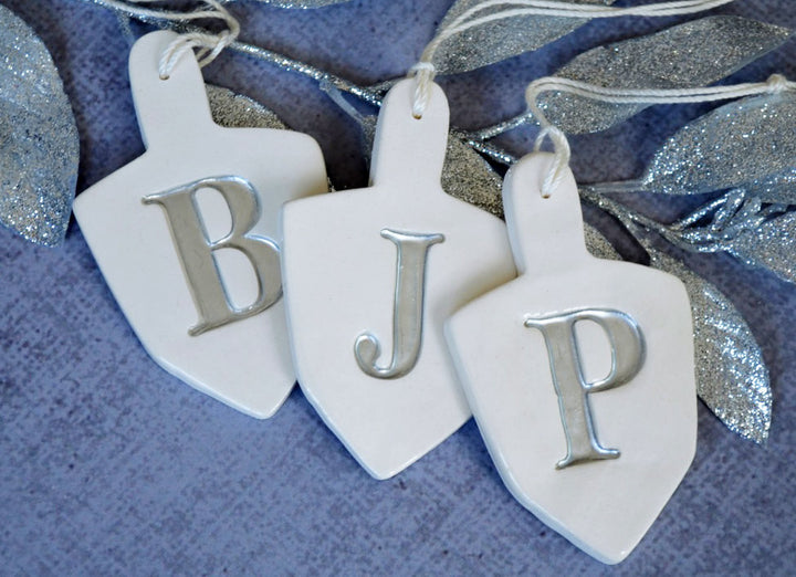 Set of 3 Personalized Dreidel Hanukkah Ornaments with Initials