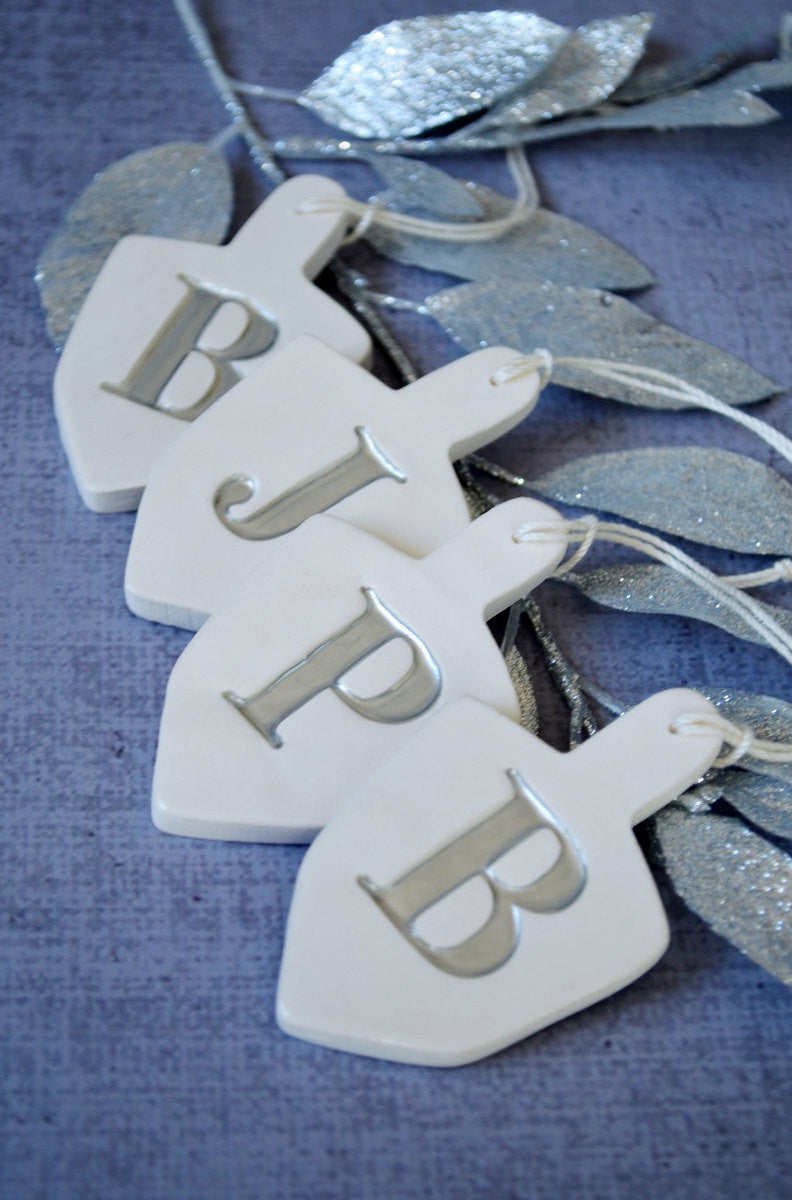 Set of 4 Personalized Dreidel Hanukkah Ornaments with Initials