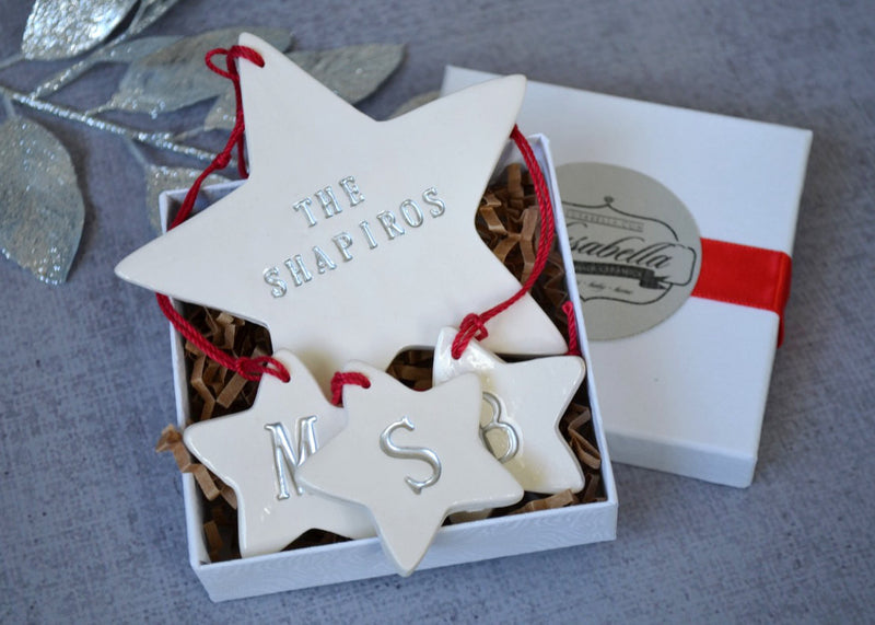 Family of 3 Customized Star Christmas Ornaments