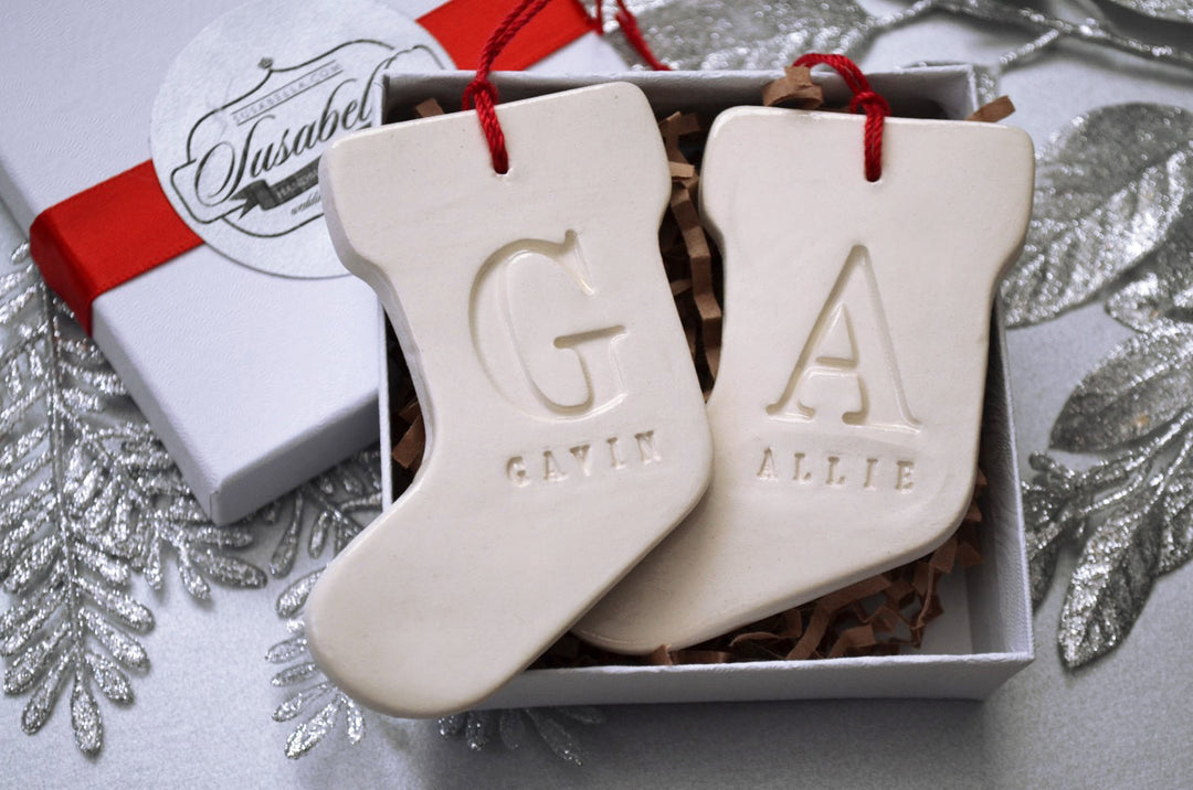 Set of 2 Customized Christmas Stocking Ornaments with Names