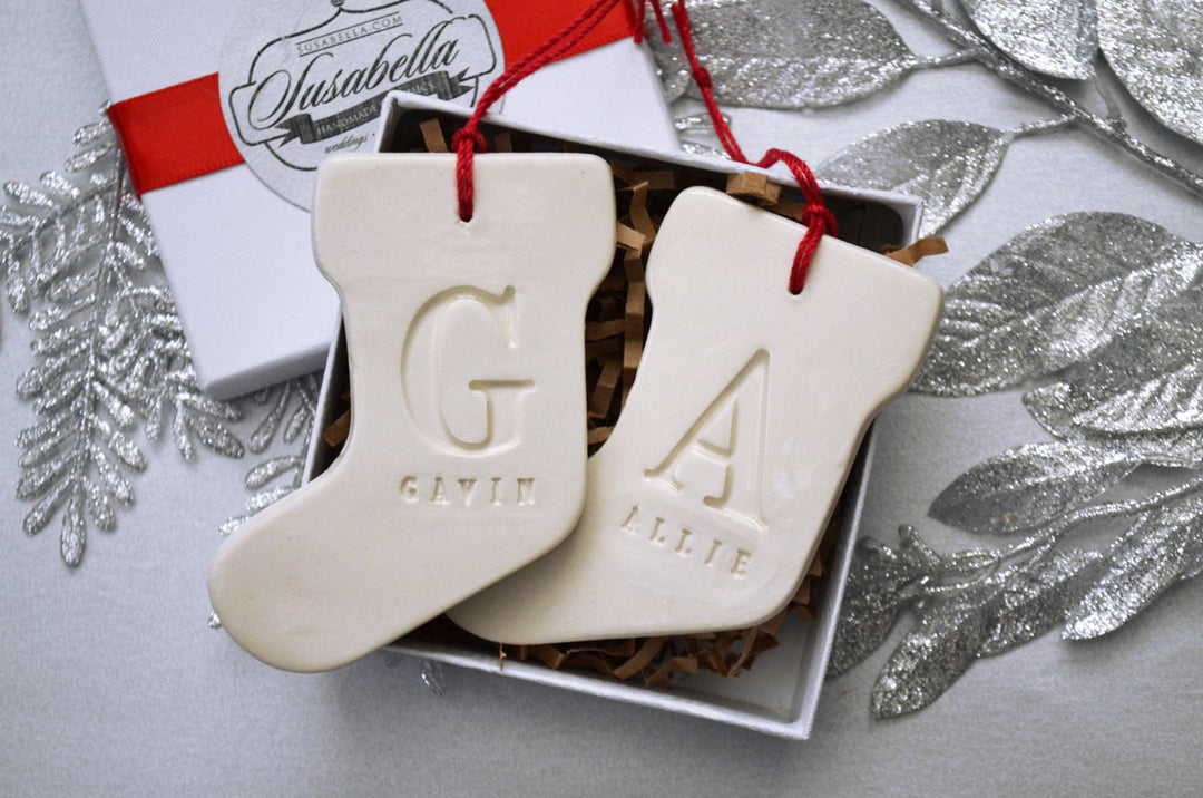 Set of 2 Customized Christmas Stocking Ornaments with Names