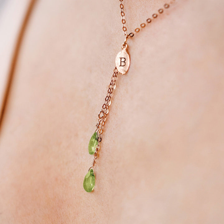 Dainty Personalized August Peridot Drop Necklace