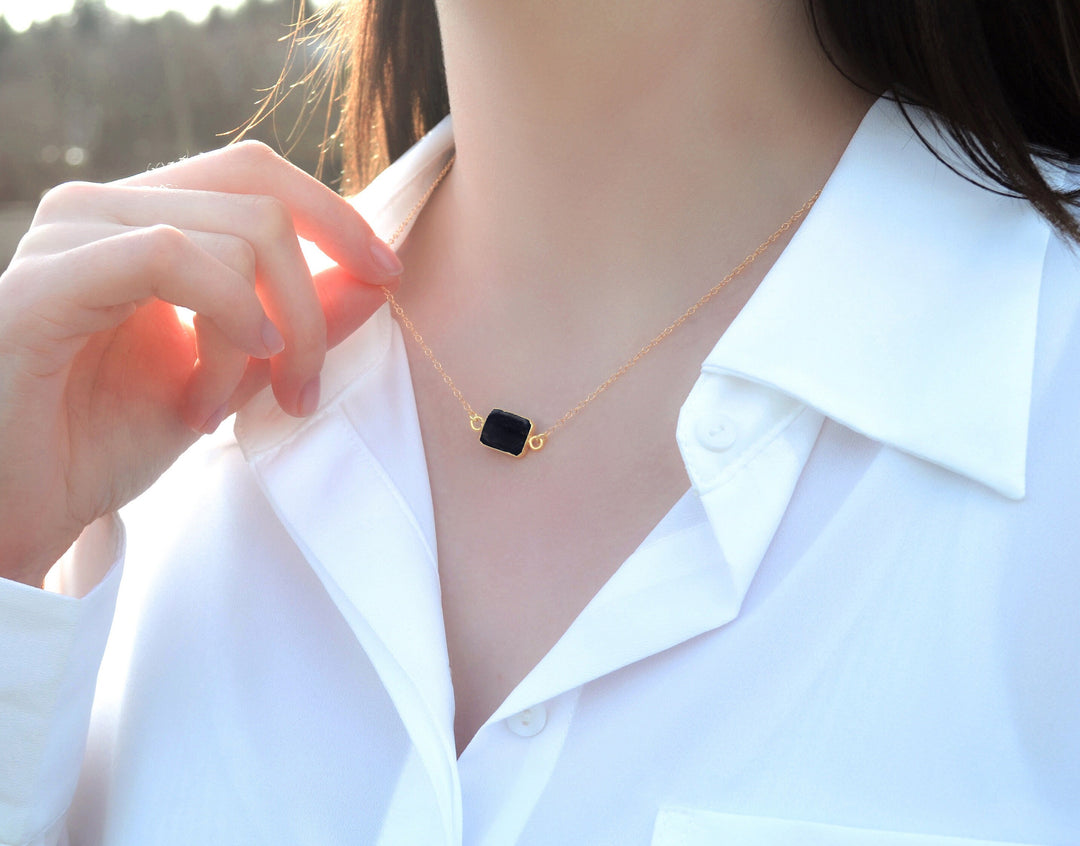 Sapphire Gemstone Slice Necklace, Raw Birthstone Necklace