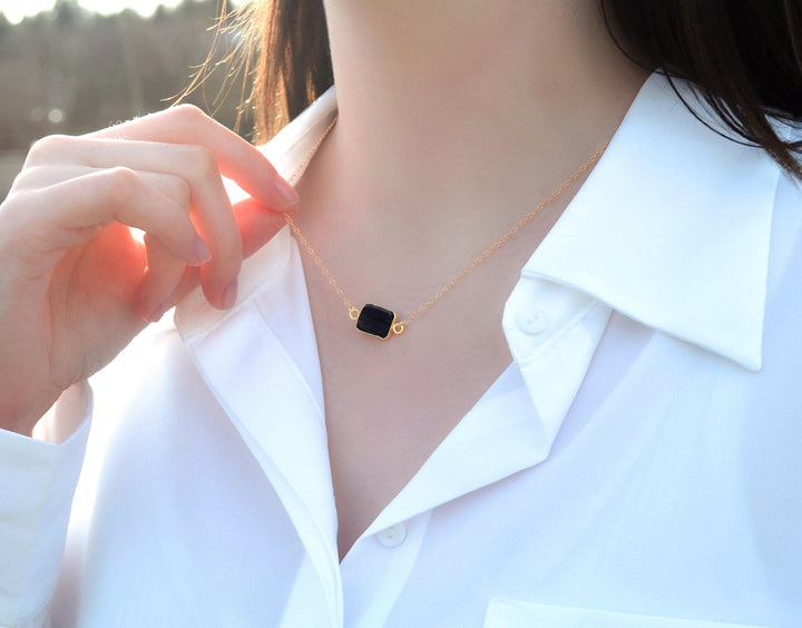 Sapphire Gemstone Slice Necklace, Raw Birthstone Necklace